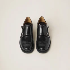 Black Church's X Miu Miu Brushed Leather Double Monk Brogue Shoes | Miu Miu