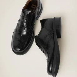 Black Church's X Miu Miu Brushed Leather Oxford Brogue Shoes | Miu Miu