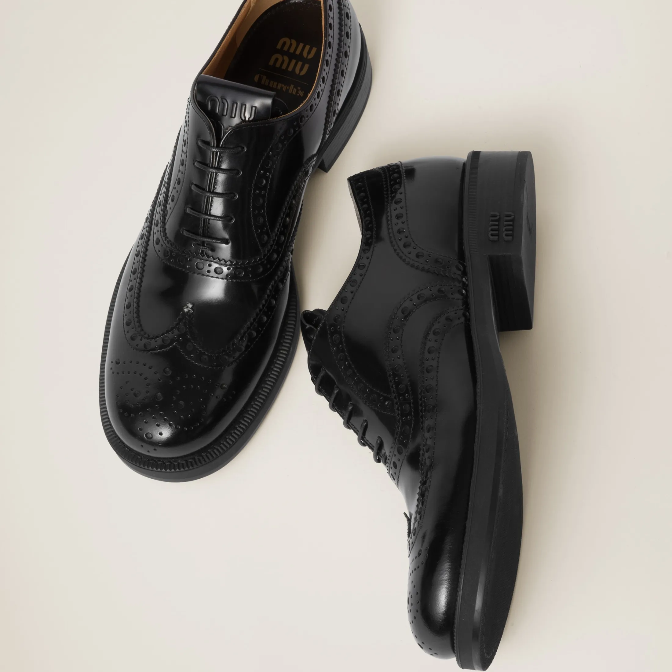 Black Church's X Miu Miu Brushed Leather Oxford Brogue Shoes | Miu Miu