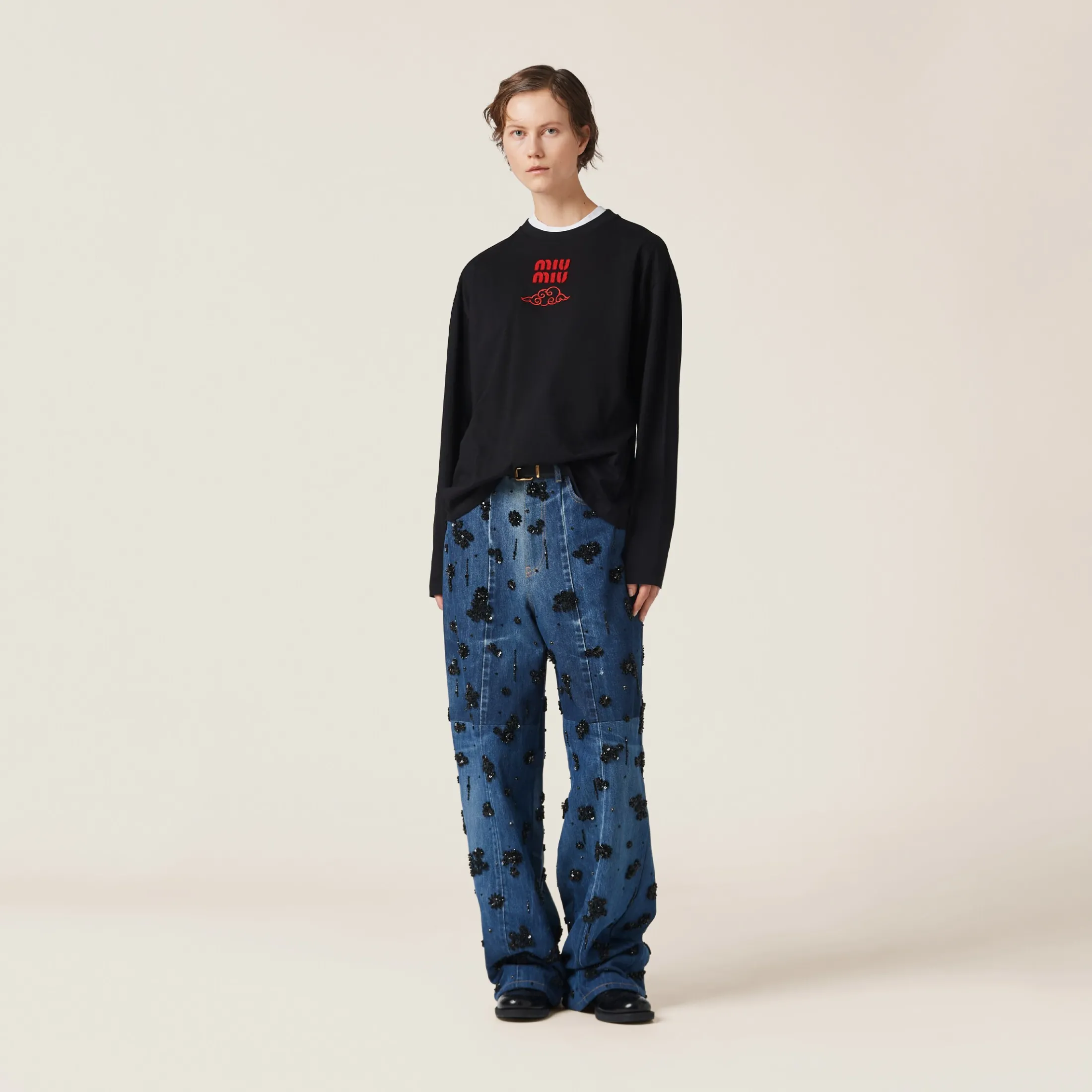 Black Cotton Jersey T-shirt | Miu Miu