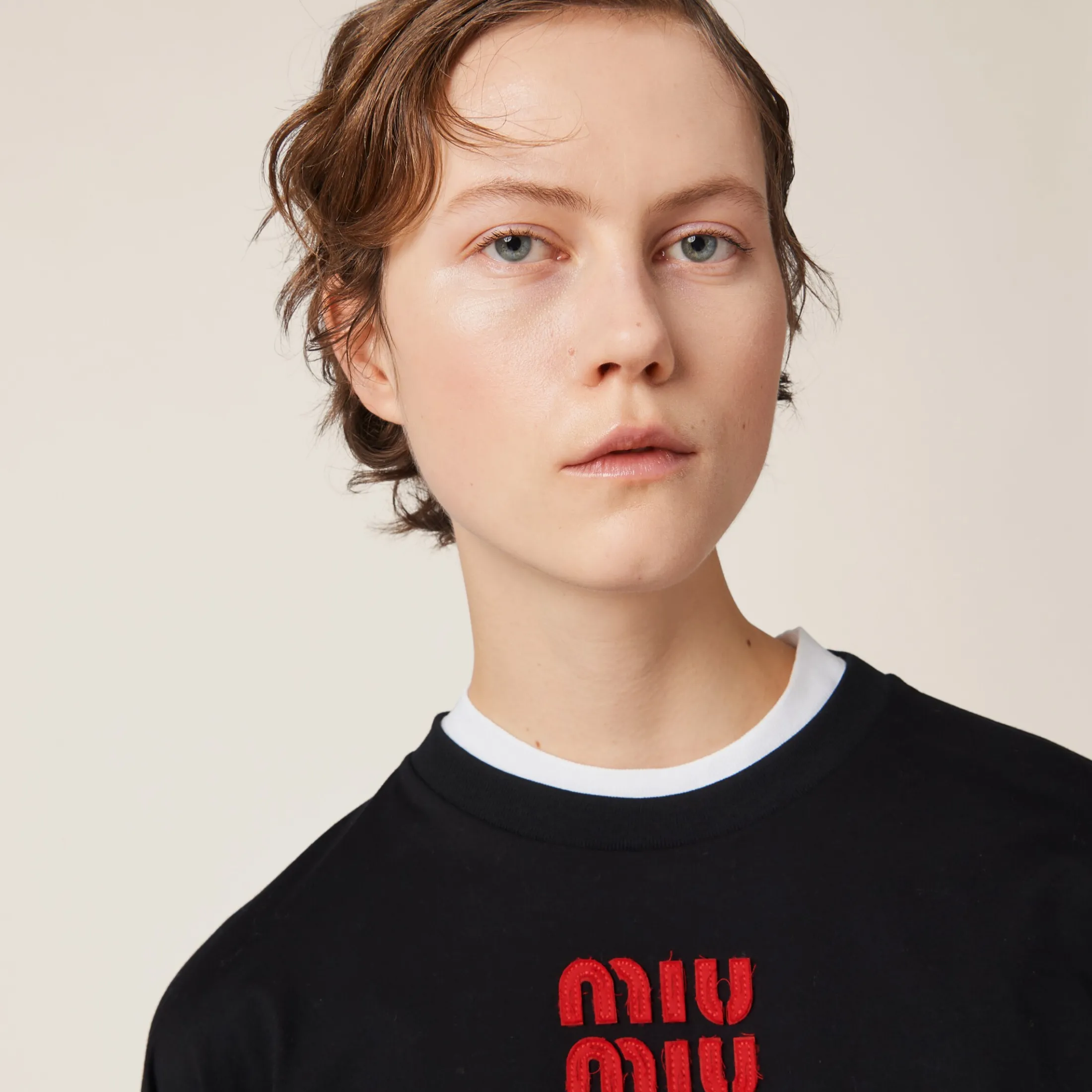 Black Cotton Jersey T-shirt | Miu Miu