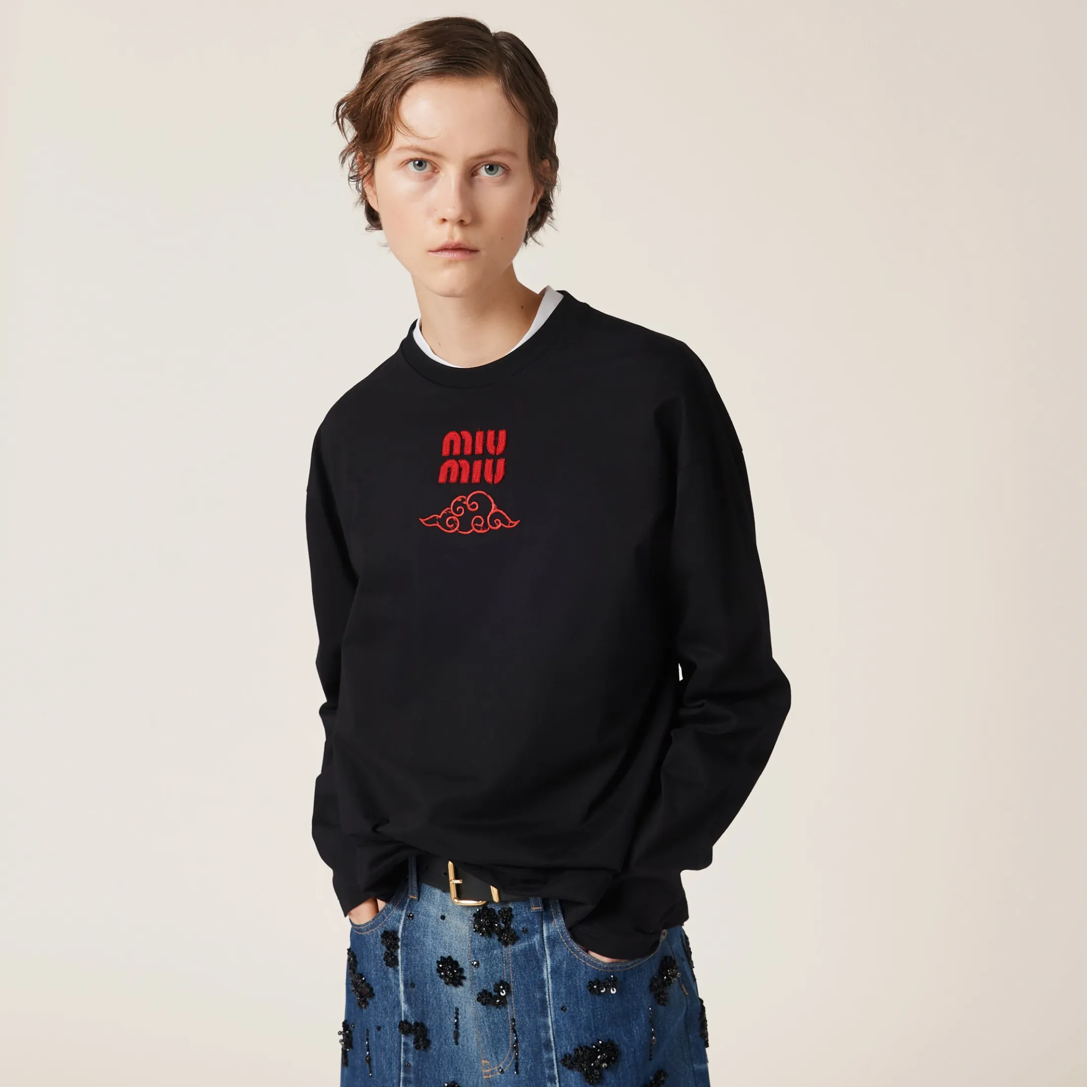 Black Cotton Jersey T-shirt | Miu Miu