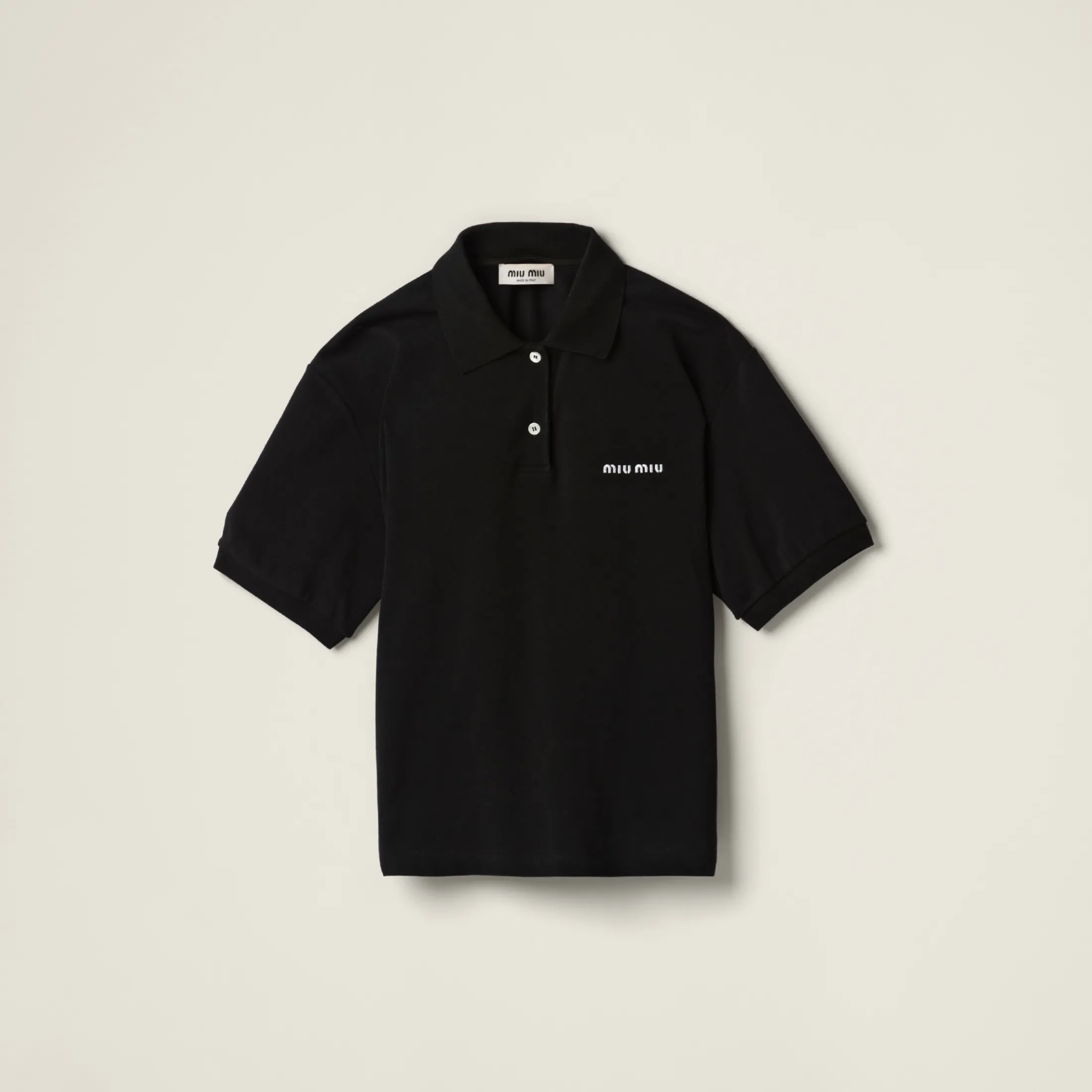Black Cotton Piqué Polo Shirt | Miu Miu