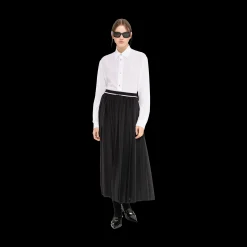 Black Crepe De Chine Pleated Midi Skirt | Miu Miu