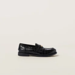 Black Croco-print Leather Penny Loafers | Miu Miu