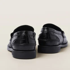 Black Croco-print Leather Penny Loafers | Miu Miu