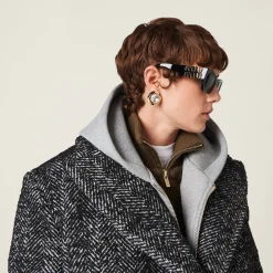 Black Double-breasted Chevron Jacket | Miu Miu