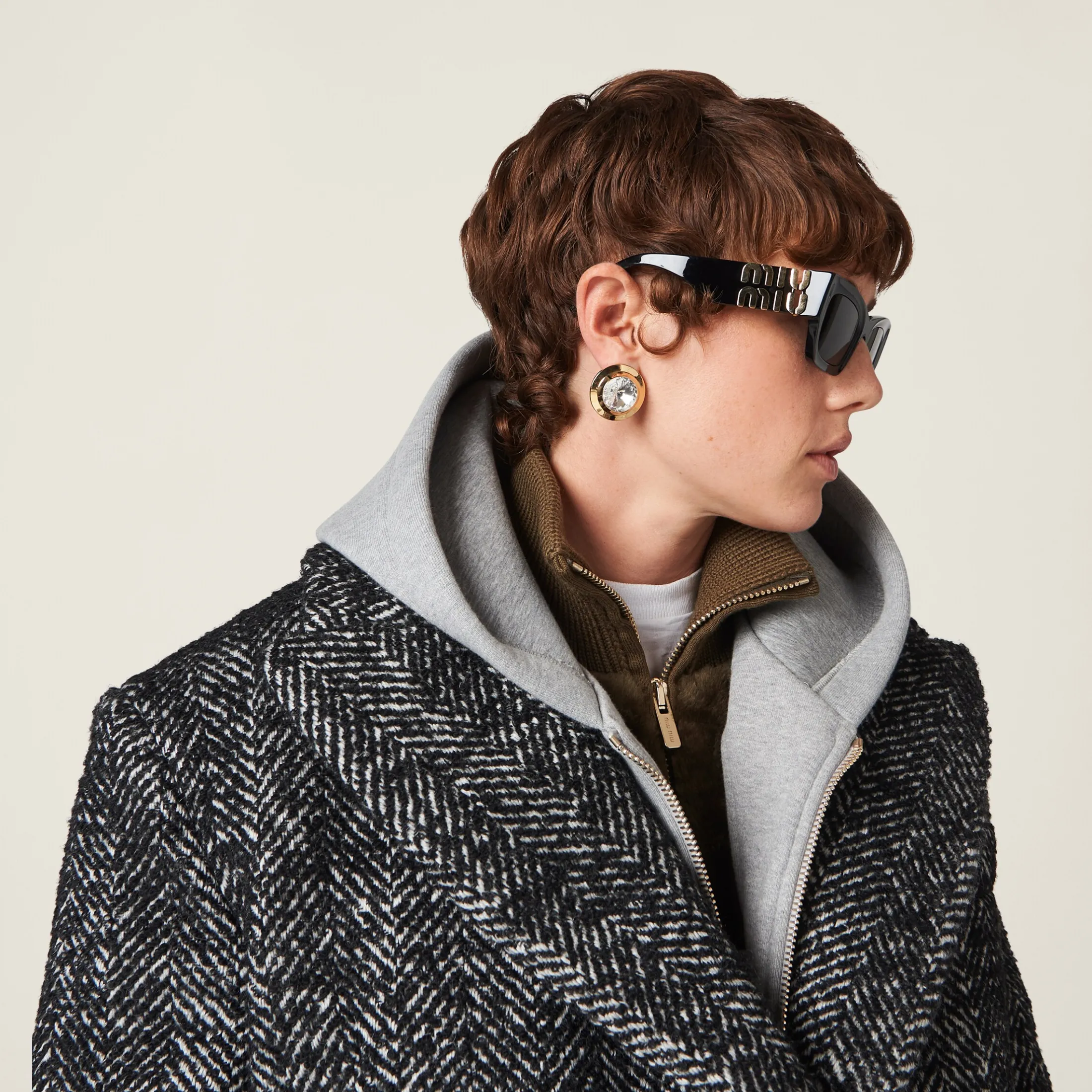 Black Double-breasted Chevron Jacket | Miu Miu