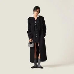 Black Double-breasted Velour Coat | Miu Miu