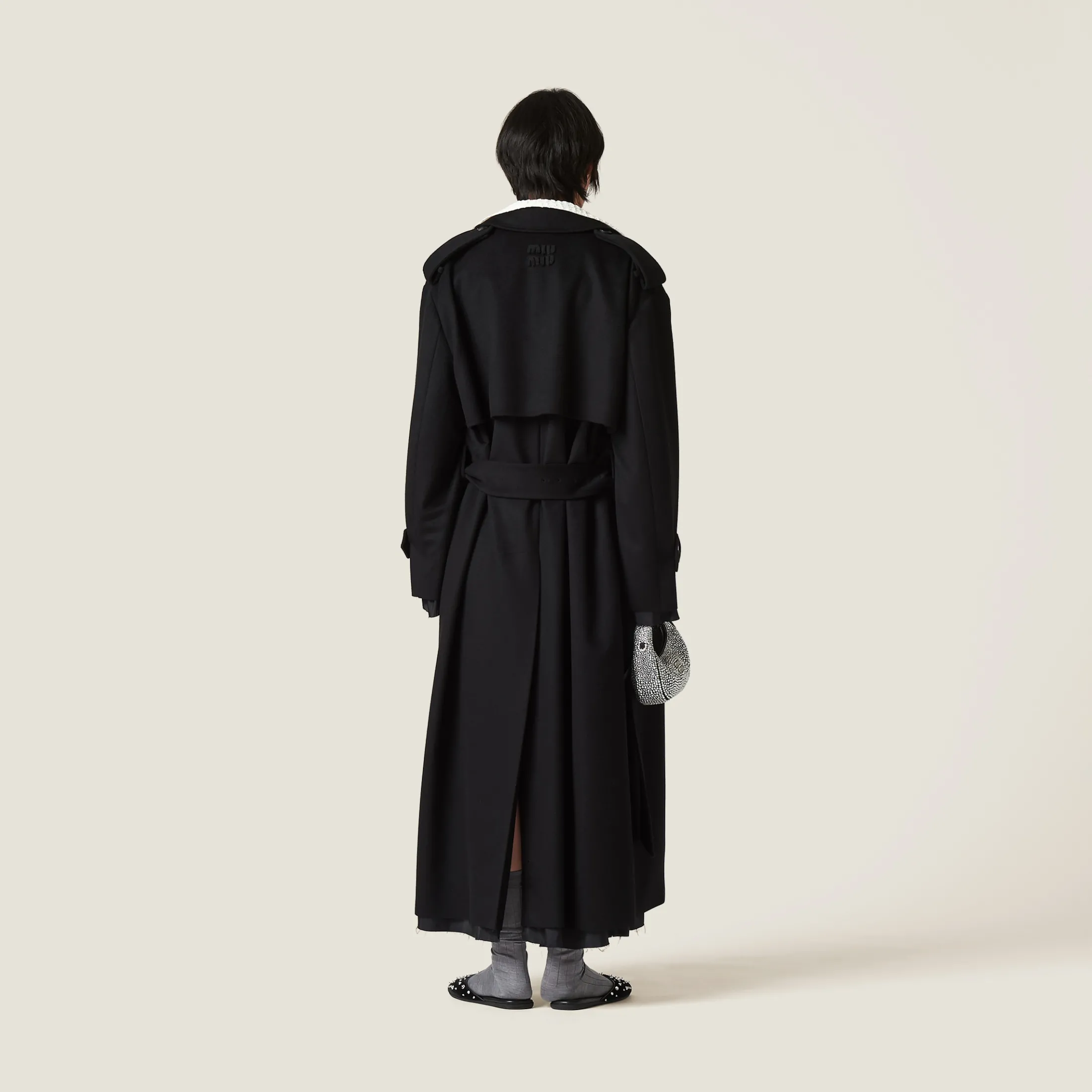 Black Double-breasted Velour Coat | Miu Miu