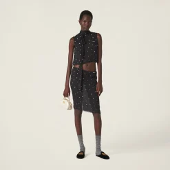 Black Embroidered Chiffon Skirt | Miu Miu