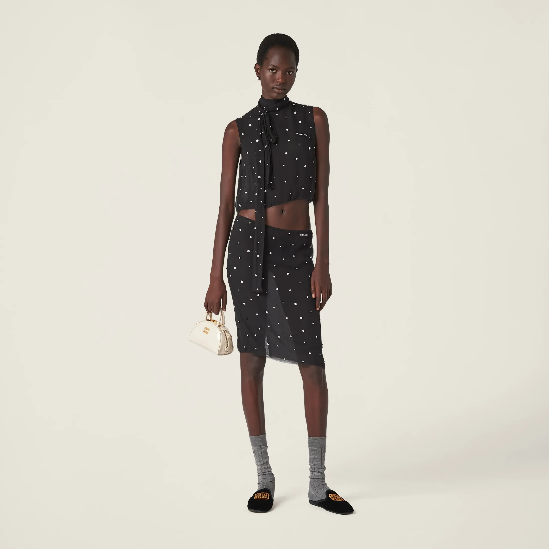 Black Embroidered Chiffon Skirt | Miu Miu