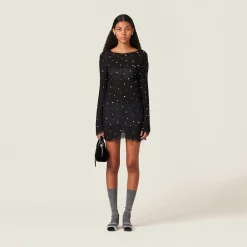 Black Embroidered Chiffon Dress | Miu Miu