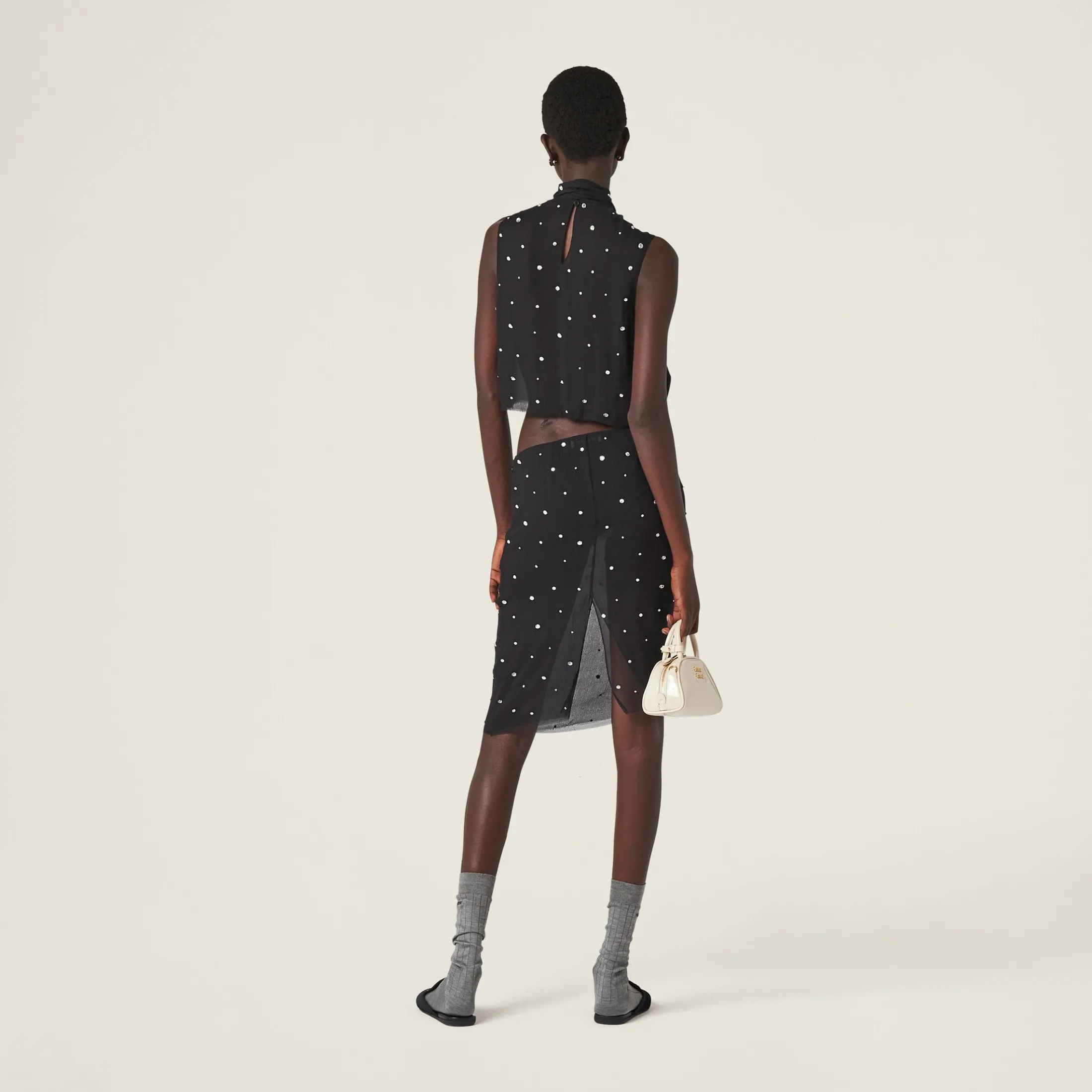 Black Embroidered Chiffon Skirt | Miu Miu