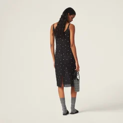 Black Embroidered Chiffon Dress | Miu Miu