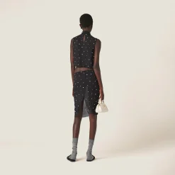Black Embroidered Chiffon Top | Miu Miu