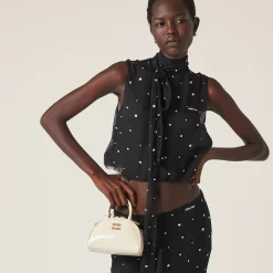 Black Embroidered Chiffon Top | Miu Miu