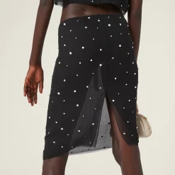 Black Embroidered Chiffon Skirt | Miu Miu