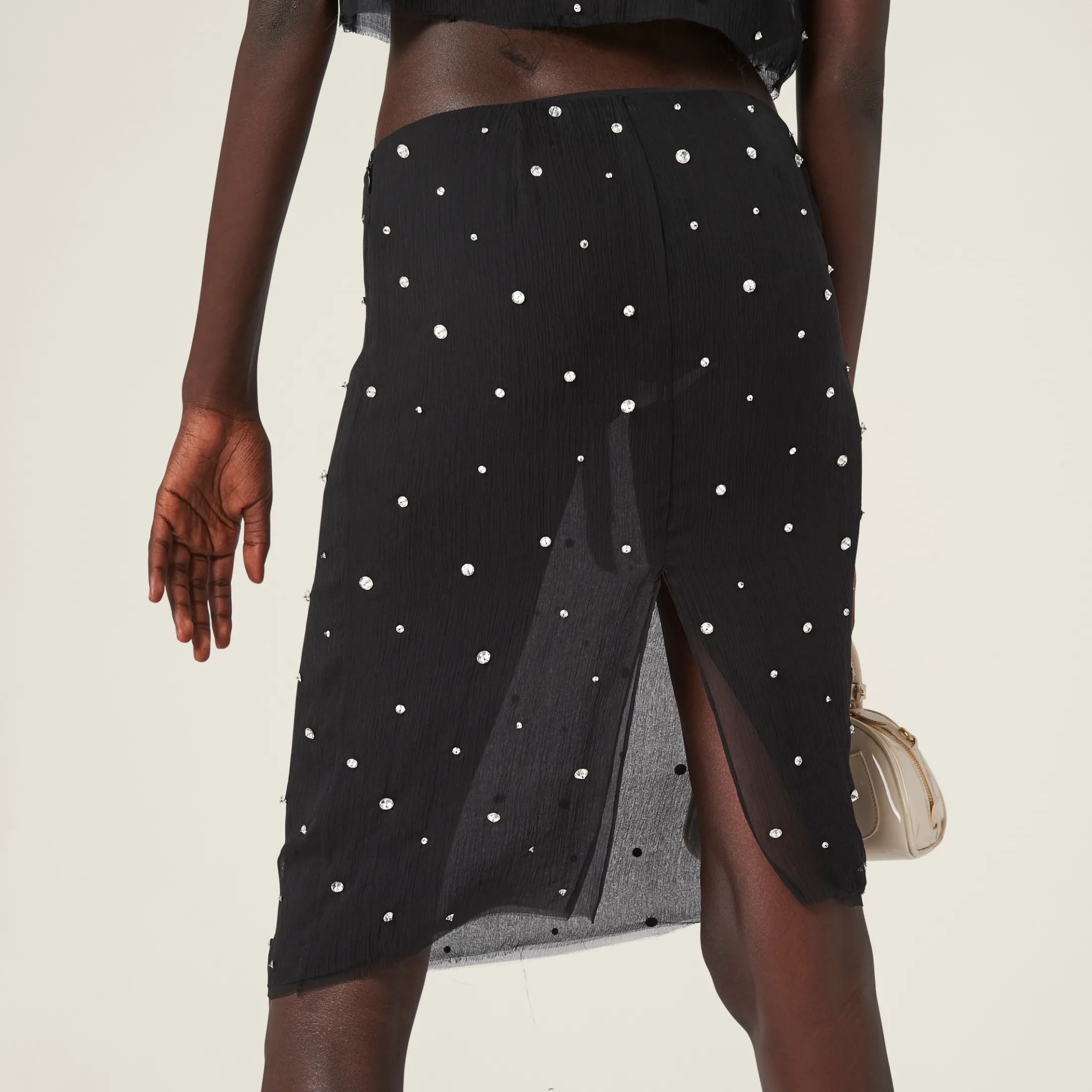 Black Embroidered Chiffon Skirt | Miu Miu