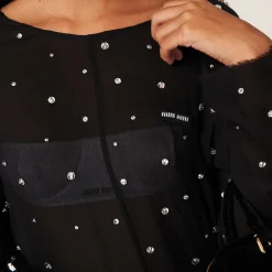 Black Embroidered Chiffon Dress | Miu Miu