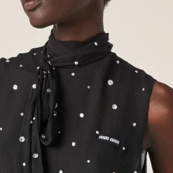 Black Embroidered Chiffon Top | Miu Miu