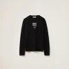 Black Embroidered Cotton T-shirt | Miu Miu