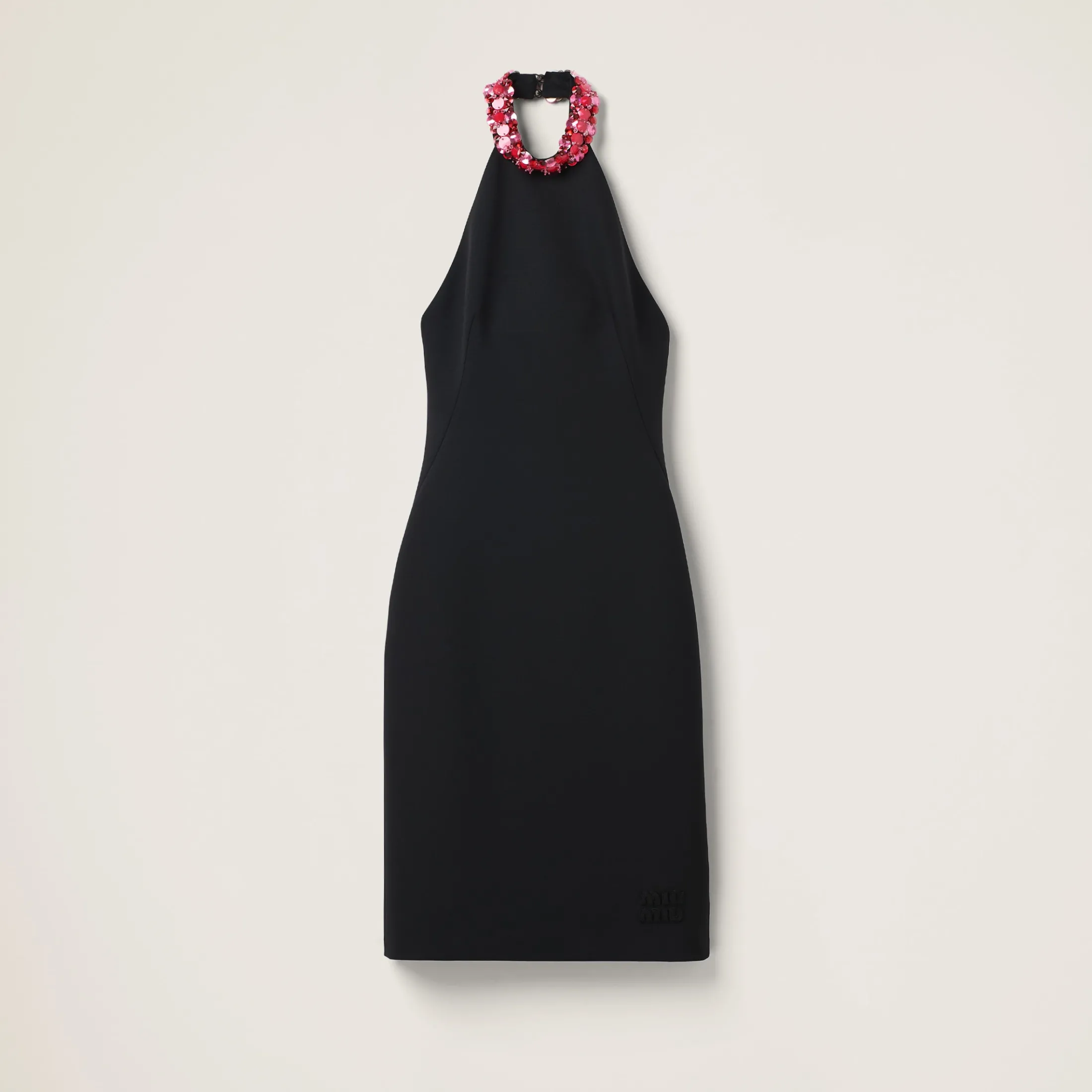 Black Embroidered Grain De Poudre Dress | Miu Miu