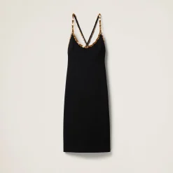 Black Embroidered Grain De Poudre Dress | Miu Miu