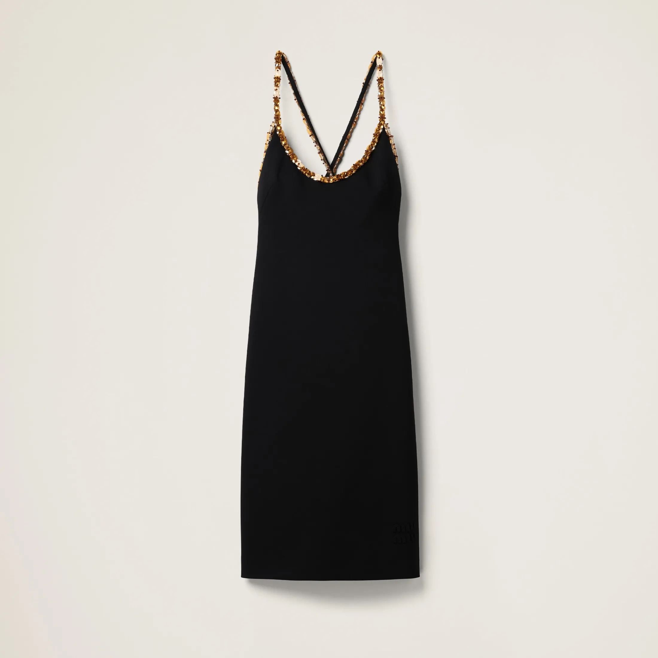 Black Embroidered Grain De Poudre Dress | Miu Miu