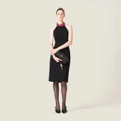 Black Embroidered Grain De Poudre Dress | Miu Miu