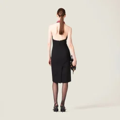 Black Embroidered Grain De Poudre Dress | Miu Miu