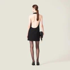 Black Embroidered Grain De Poudre Mini-dress | Miu Miu