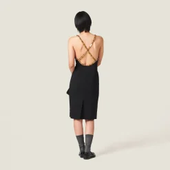 Black Embroidered Grain De Poudre Dress | Miu Miu