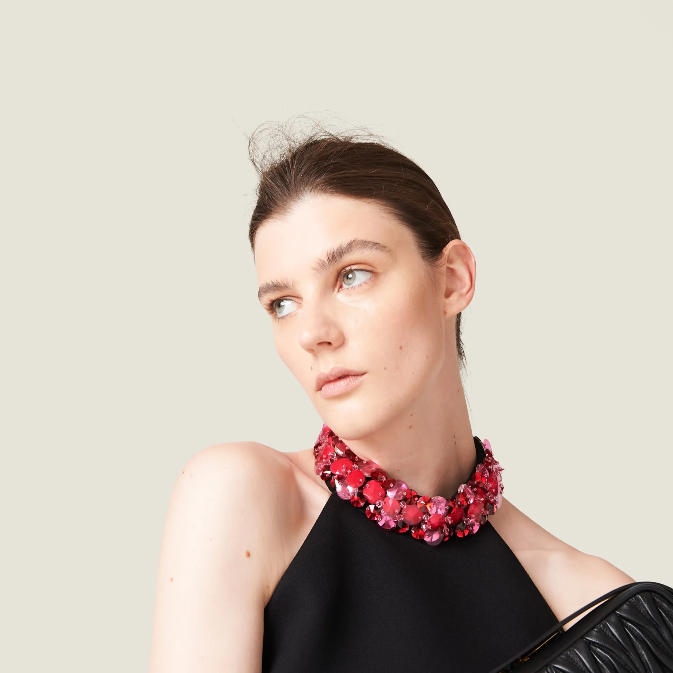 Black Embroidered Grain De Poudre Dress | Miu Miu