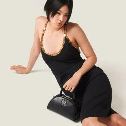 Black Embroidered Grain De Poudre Dress | Miu Miu