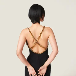 Black Embroidered Grain De Poudre Dress | Miu Miu