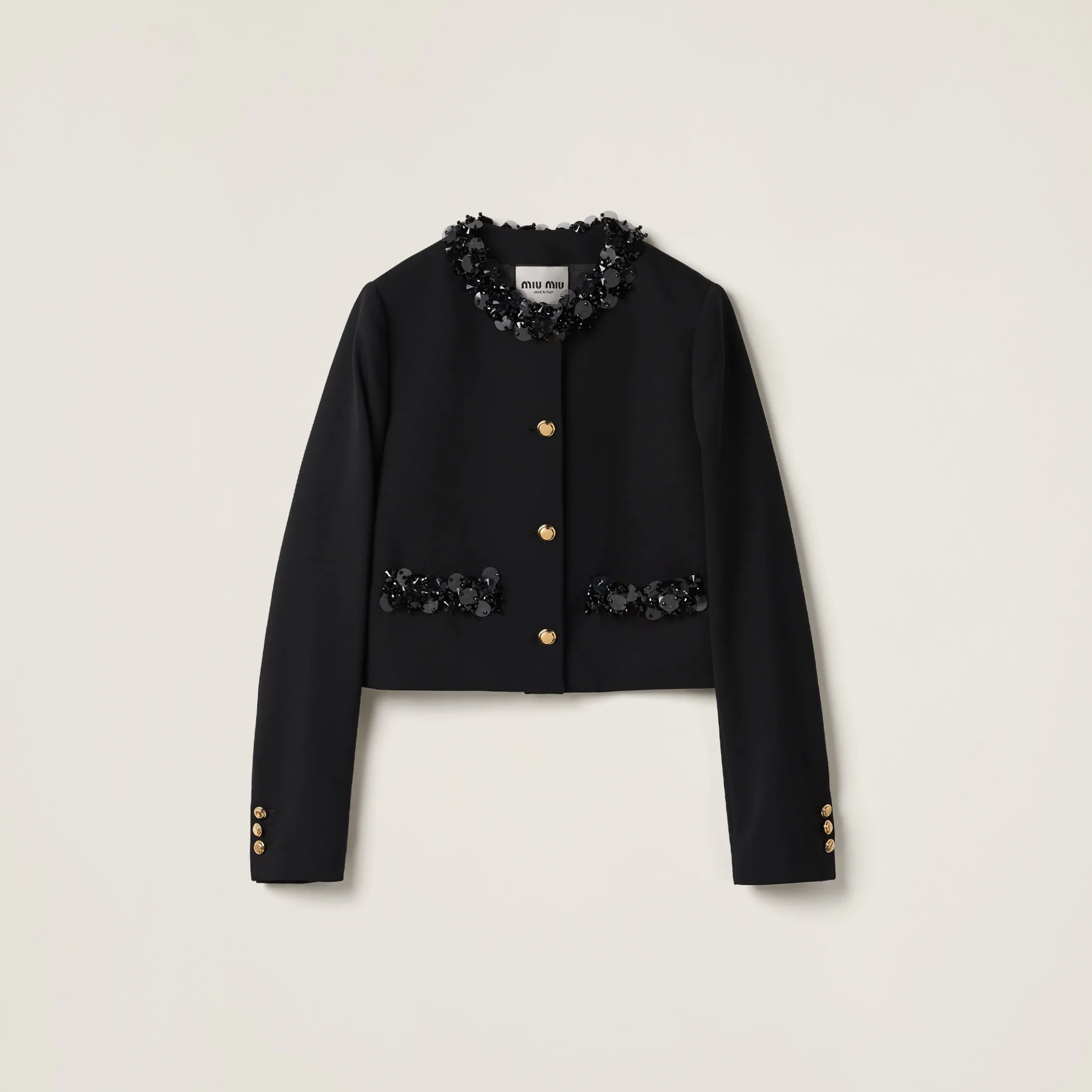 Black Embroidered Single-breasted Grain De Poudre Jacket | Miu Miu