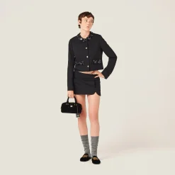 Black Embroidered Single-breasted Grain De Poudre Jacket | Miu Miu