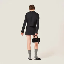 Black Embroidered Single-breasted Grain De Poudre Jacket | Miu Miu