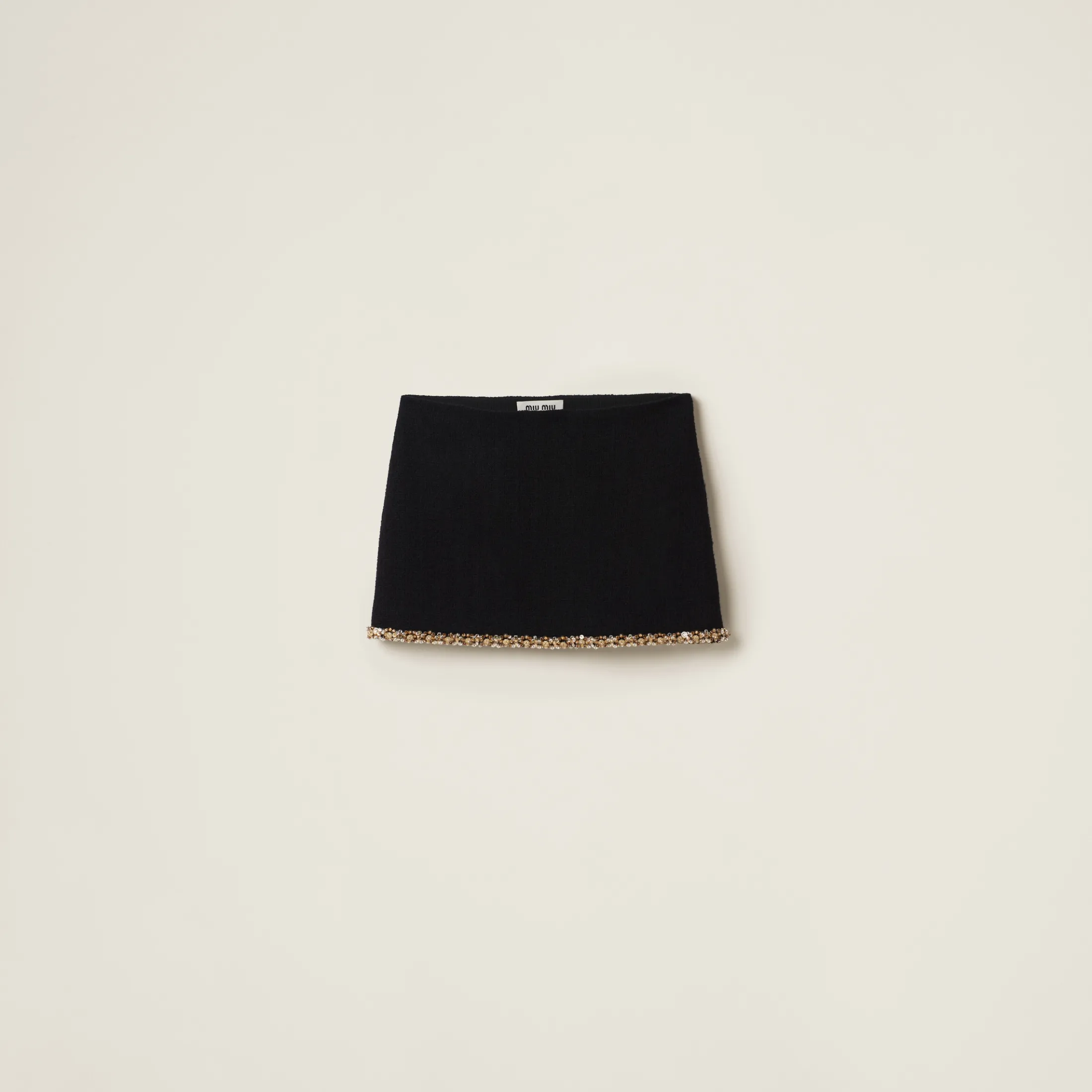 Black Embroidered Tweed Miniskirt | Miu Miu