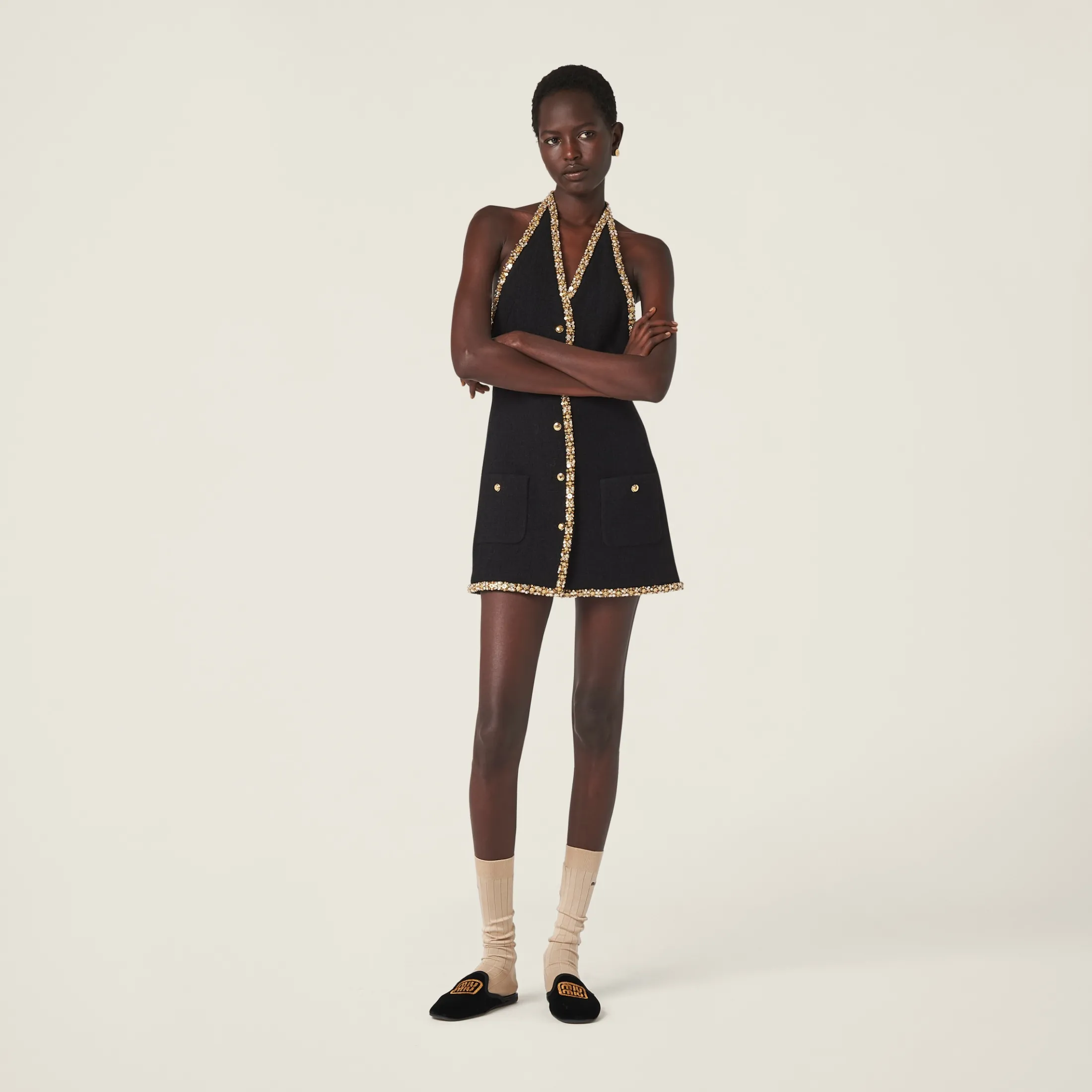 Black Embroidered Tweed Mini-dress | Miu Miu