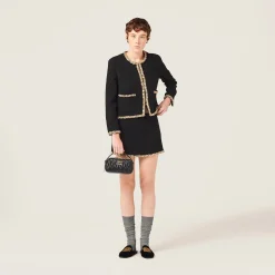 Black Embroidered Tweed Miniskirt | Miu Miu