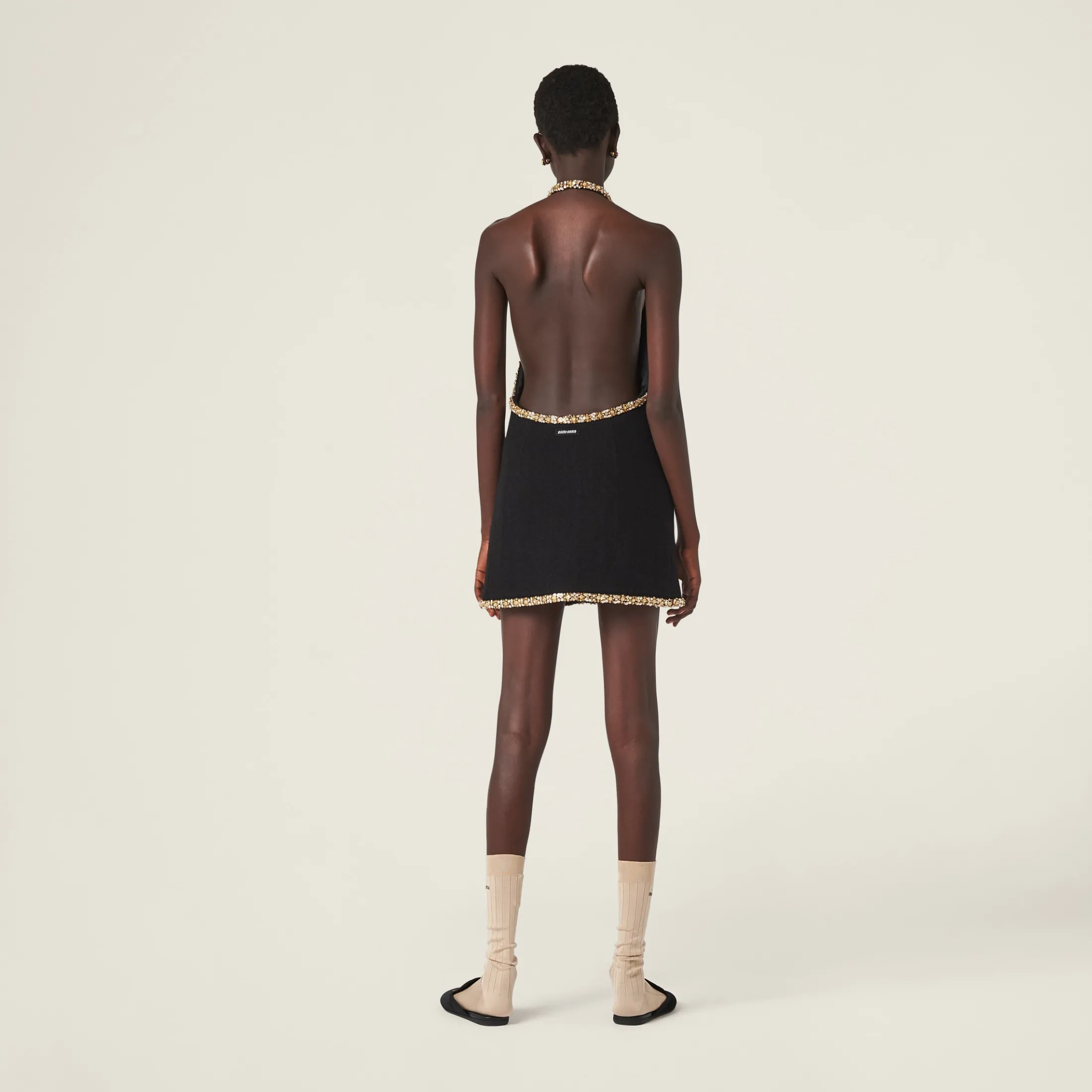 Black Embroidered Tweed Mini-dress | Miu Miu