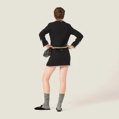 Black Embroidered Tweed Miniskirt | Miu Miu