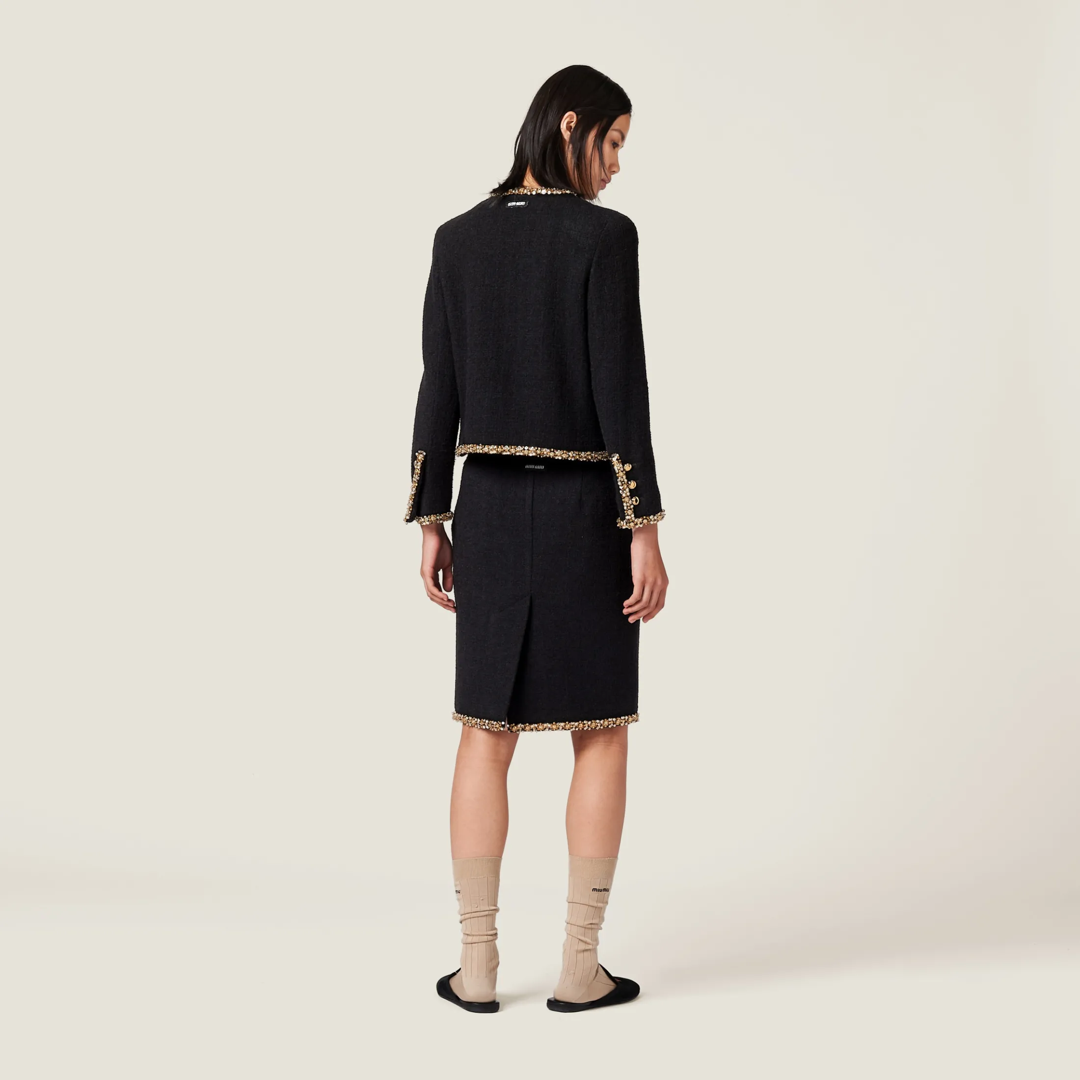 Black Embroidered Tweed Skirt | Miu Miu
