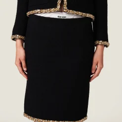 Black Embroidered Tweed Skirt | Miu Miu