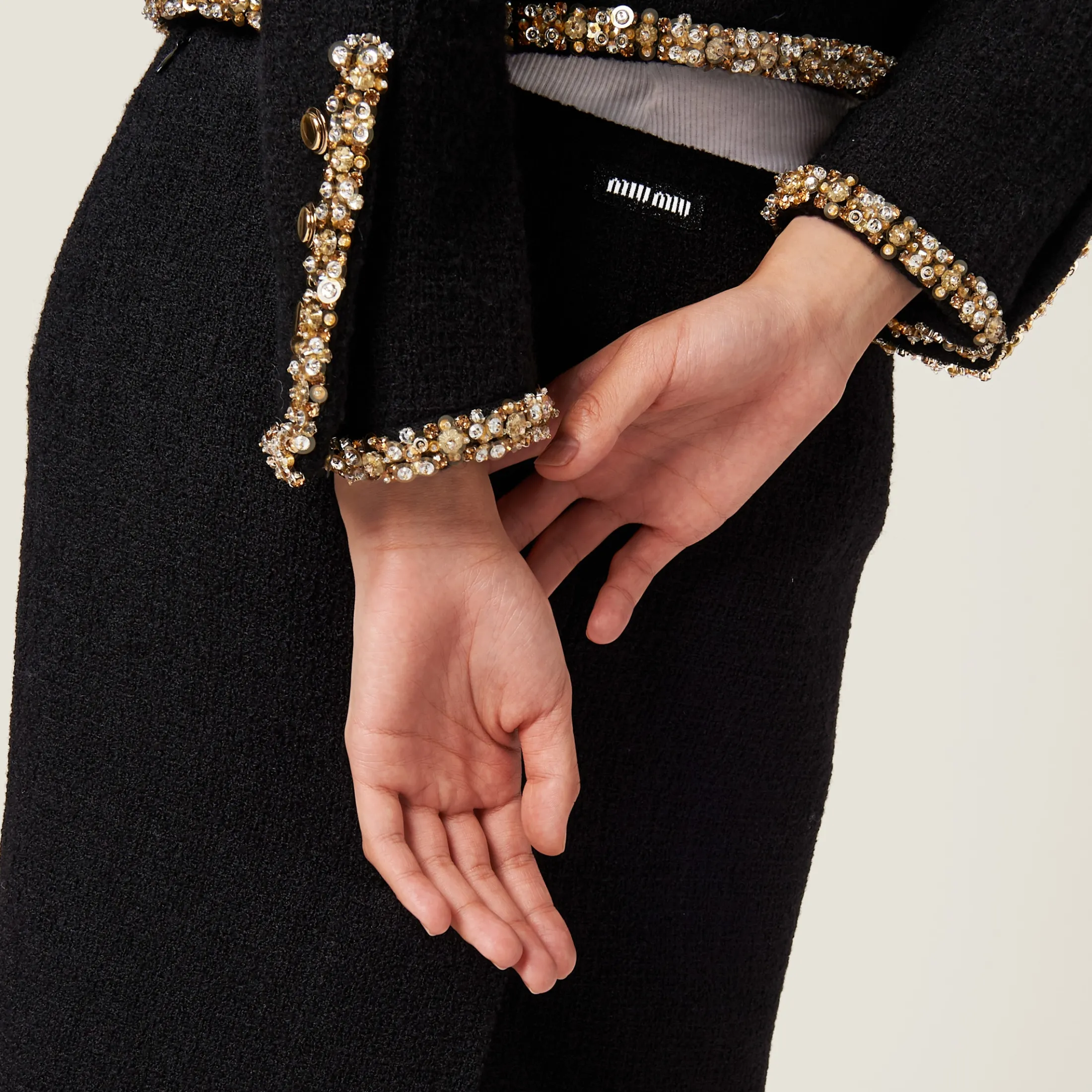 Black Embroidered Tweed Skirt | Miu Miu