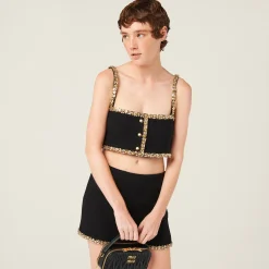 Black Embroidered Tweed Top | Miu Miu