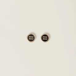 Black Enameled Metal Earrings | Miu Miu