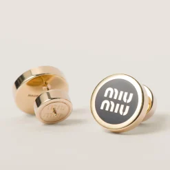 Black Enameled Metal Earrings | Miu Miu